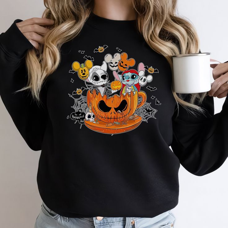 Vintage Disney Stitch Jack Skellington Halloween Sweatshirt, Halloween Costume Ideas, Shirt Outfit Ideas