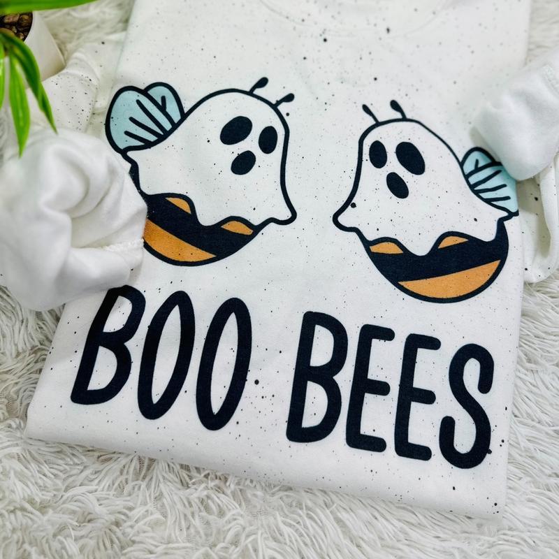 Boo Bees White Splattered Crewneck Sweater