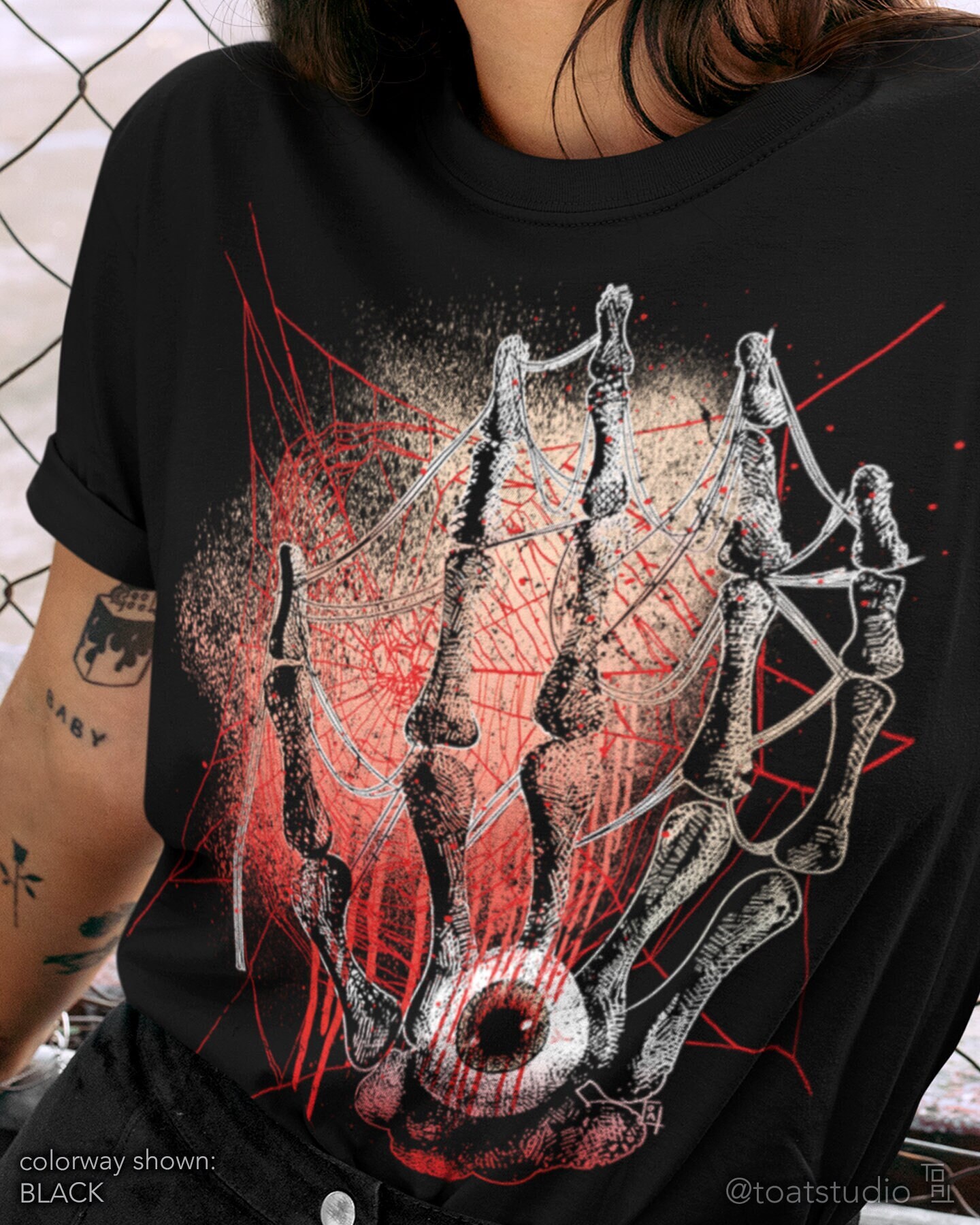 Skeletal Hand Unisex T-shirt, Haunted Halloween, Bloody Eyeball, True Crime Murder Mystery, Web Rotting Corpse, Homicide Nights Scary Season