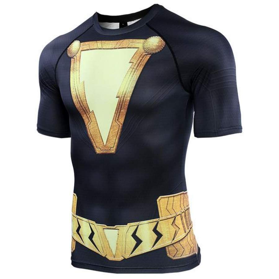 Black Adam 3D Printed Shazam Short Sleeve Compression Shirts