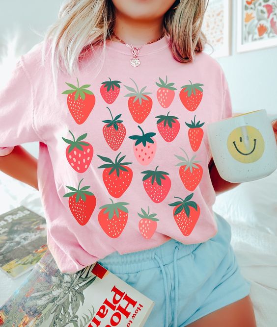 Strawberry Shirt Cottagecore Clothing Boho Clothing Kawaii Fruit Shirt