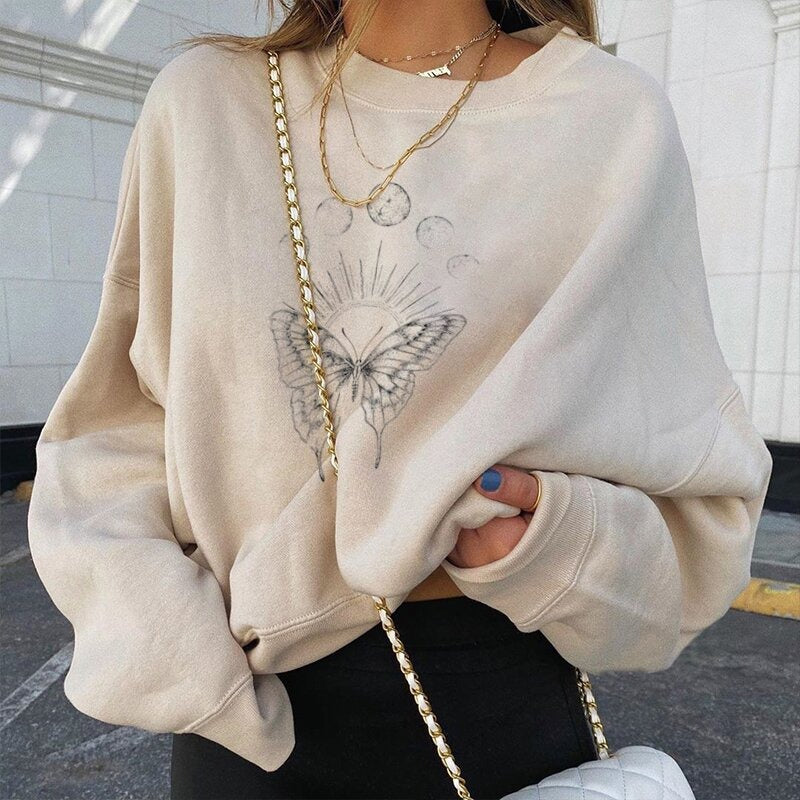 Butterfly Print Loose Sweatshirt