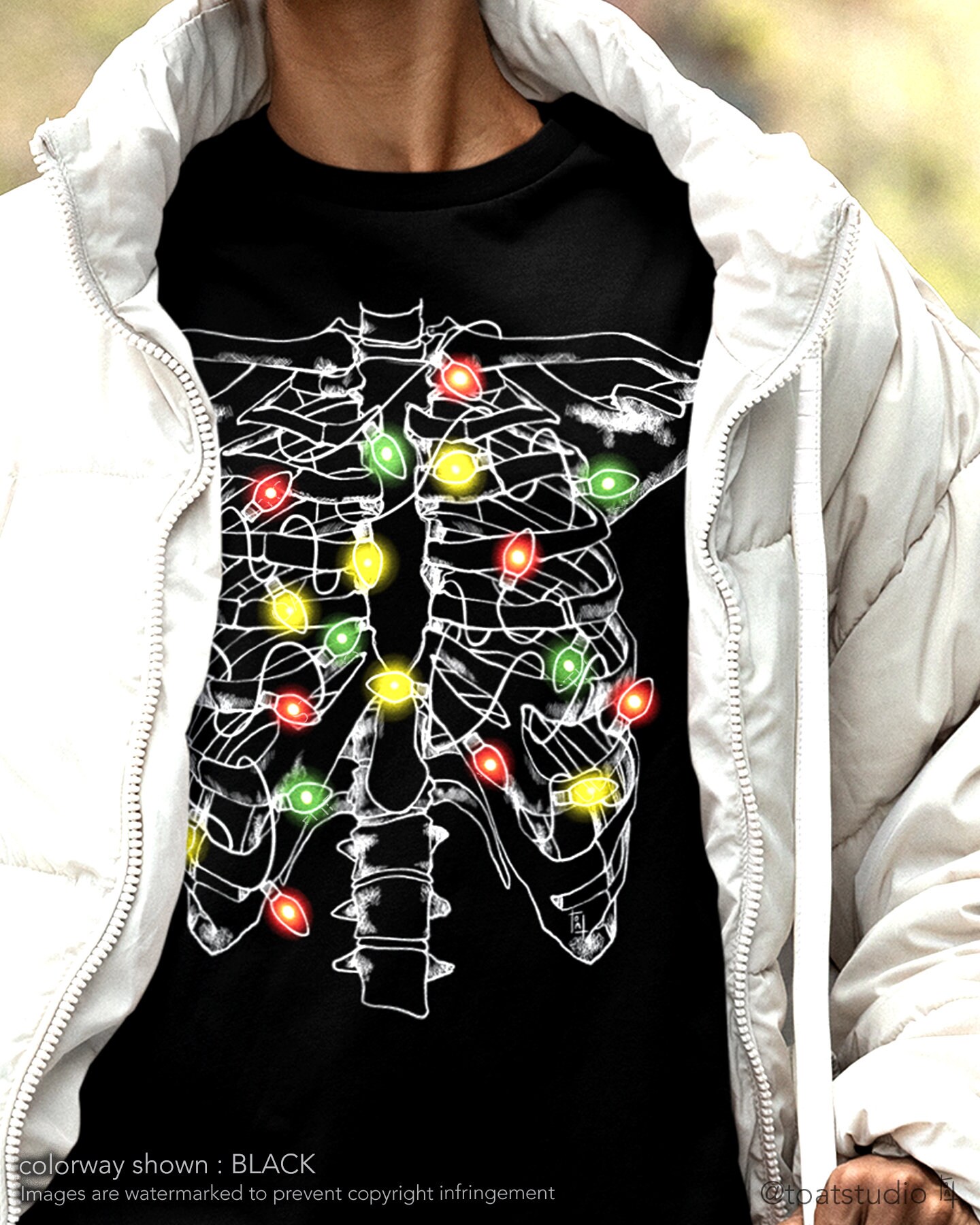 Christmas Ribcage Unisex Crewneck Sweatshirt, Gothic Christmas, Horror Haunted Holiday, Christmas Lights, Dark Xmas, Merry Creepmas