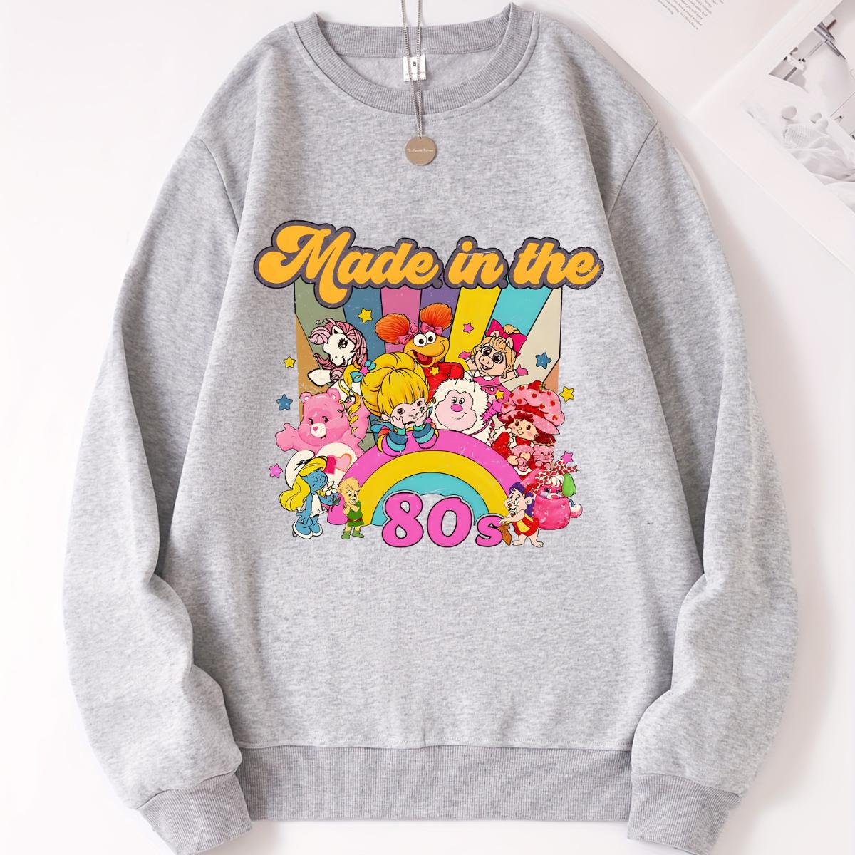 Cartoon Friends Nostalgia Sweatshirt, Friends 80;s Cartoon Characters Rainbow Sweatshirt, Care Bears And Strawberry, 80s Cartoons