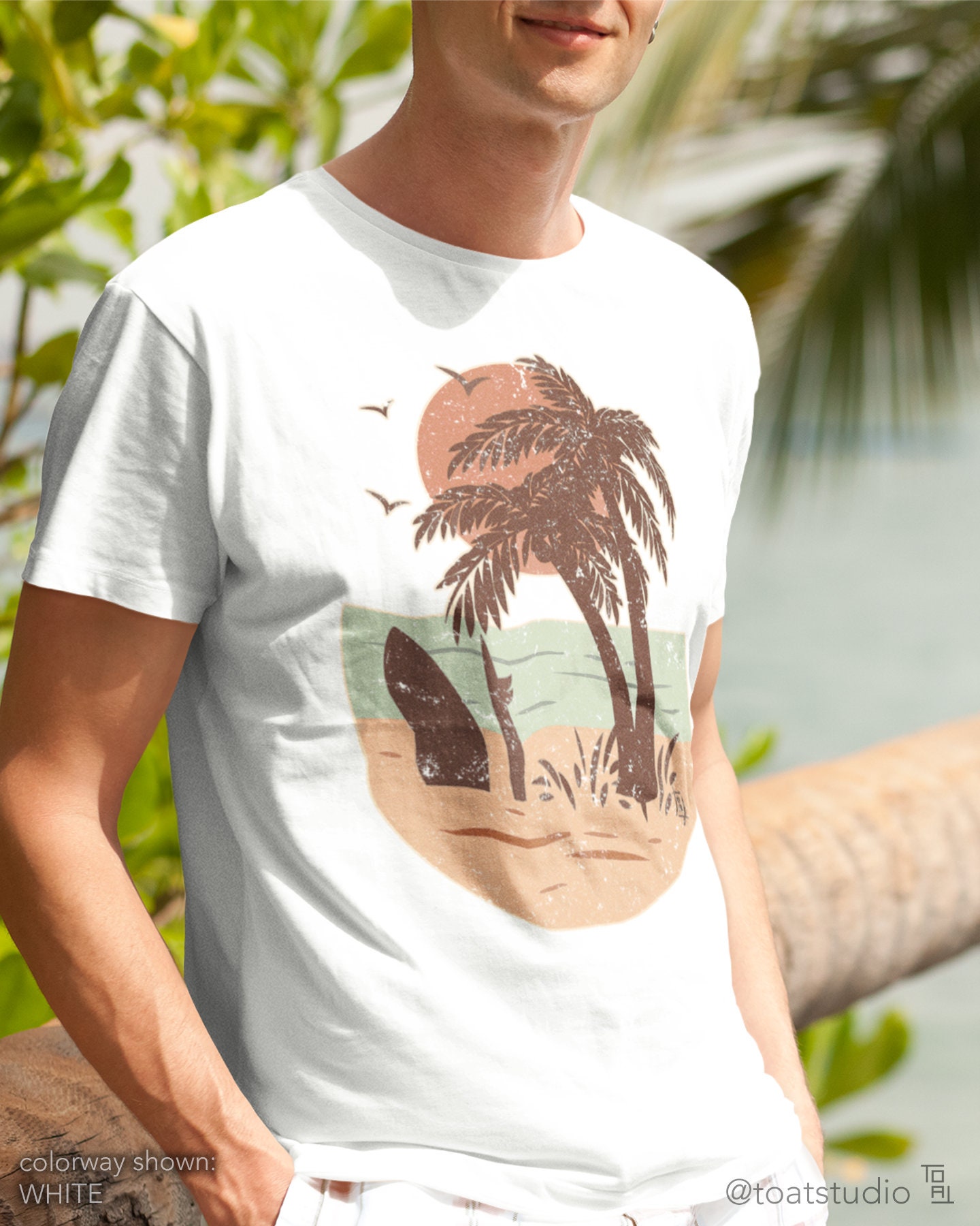 Tropical Sunset Unisex T-shirt, Island Life, Beach Bum, Nature Lover, Summer Vibes, Hawaii, Surfing, California Beach, Palm Trees, Tropics