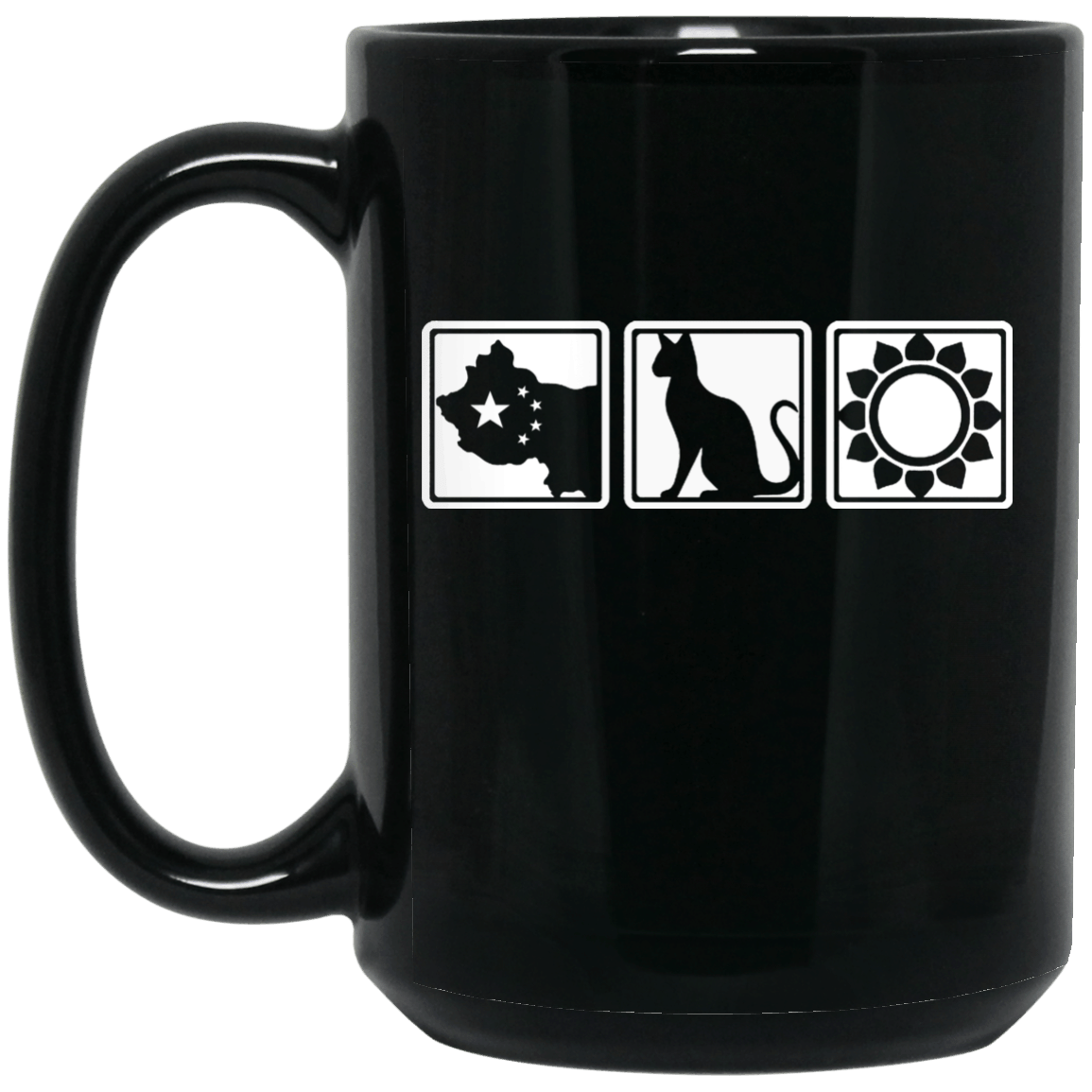 China Cat Squares 15 Oz Black Mug