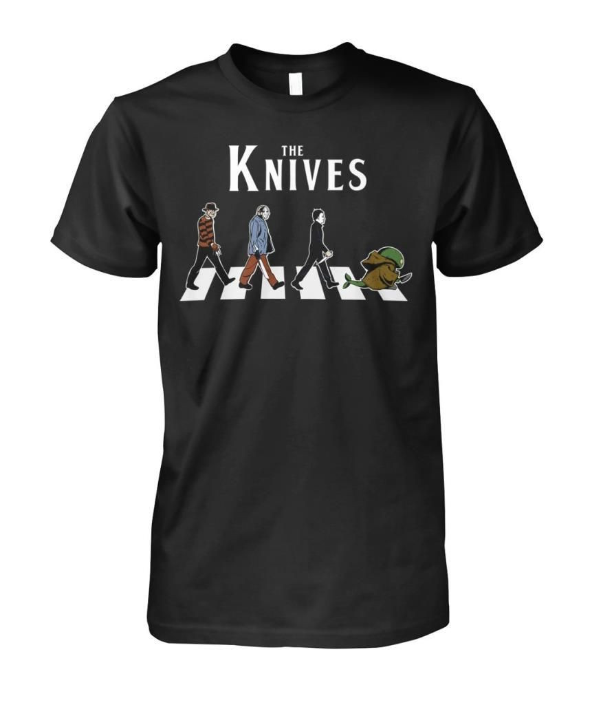 The Knives Walking Across Abbey Road Parody Freddy Jason Michael Horror Halloween Shirts