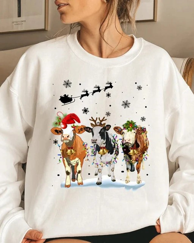 Cow Christmas Lights Ugly Christmas Sweatshirt