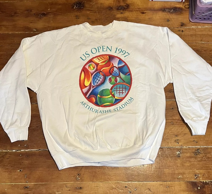 Vintage 90s US Open 1997 Tennis Championships Arthur Ashe Stadium Crewneck Sweater Shirt Outfit, Shirt Outfit Idea