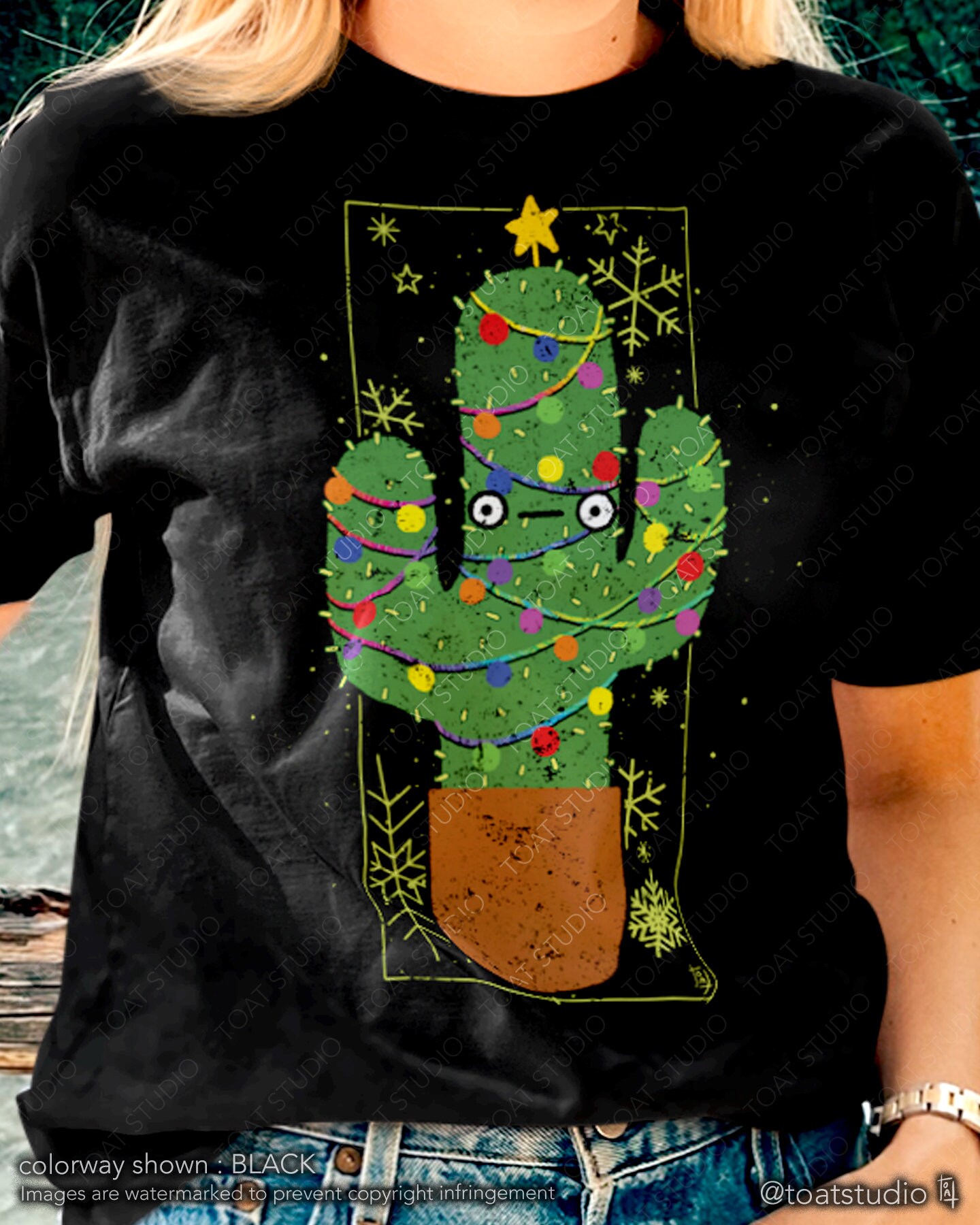 Christmas Saguaro Cactus Unisex T-shirt, Christmas Tree, Christmas Cactus, Christmas Lights, Xmas Ornaments, Cute Plant Parent Gift