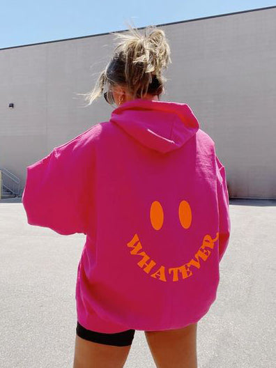 Whatever Smiley Print Women’S Casual Hoodie