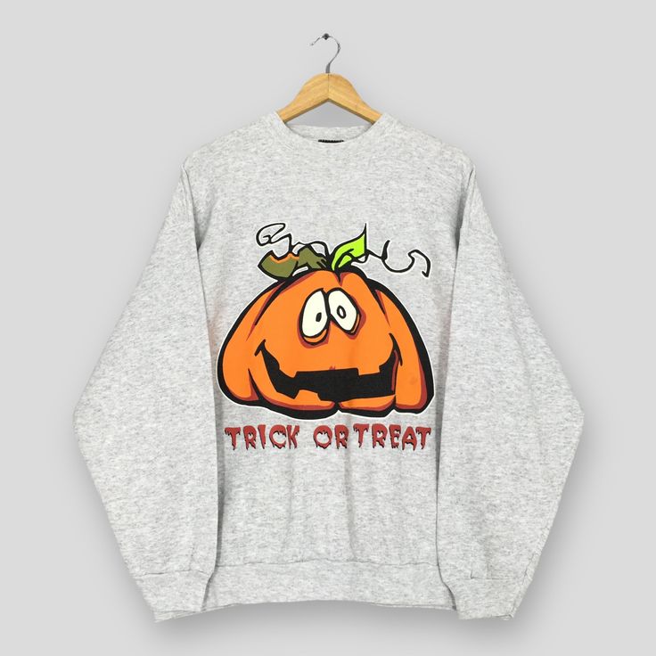 Vintage 90s Halloween Trick Or Treat Sweatshirt XLarge Halloween Trick Or Treat Pumpkins Sweater Halloween Pumpkin Gray Crewneck, Halloween Costume Ideas, Shirt Outfit Ideas