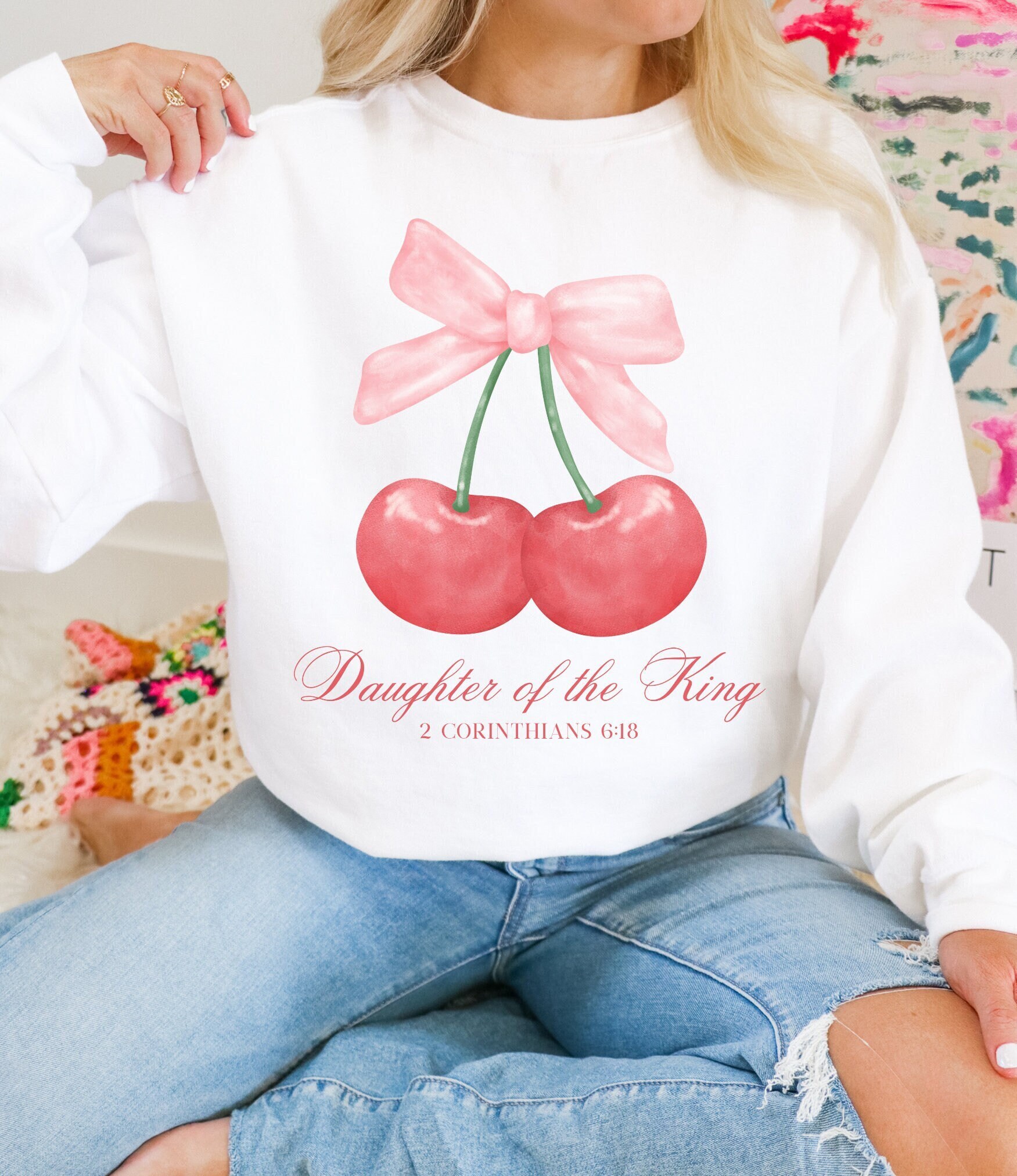 Daughter Of The King Christian Sweatshirt For Women Trendy Bible Verse Crewneck Coquette Clothing Christian Apparel Jesus Merch Gift For Her