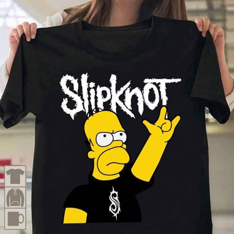 Slipknot The Simpsons Homer Jay Simpson American Heavy Metal Band Logo Rock Hand Sign Rock Hand Gesture Cool Gift For Slipknot Fans Black Men And Women T Shirt S-5Xl, Shirt Outfit Idea