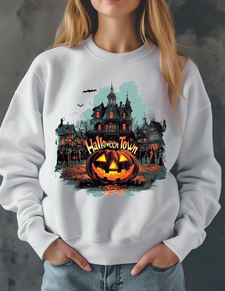 Cozy Halloween Town Sweatshirt – Unisex Crewneck for Fall & Autumn Wear, Spooky Vibes