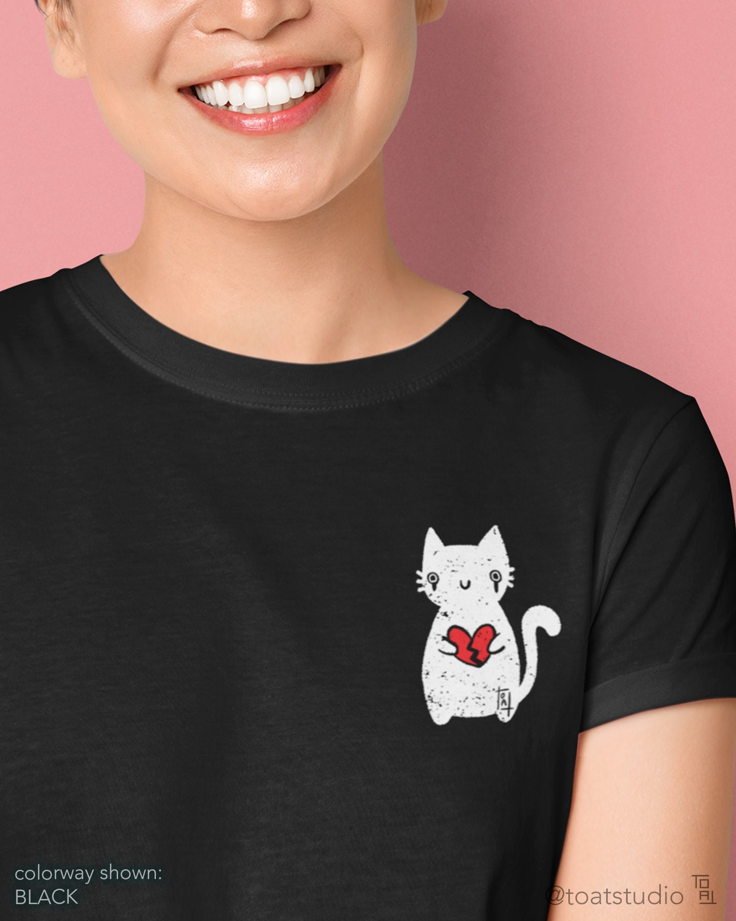 Cute Cat Broken Heart Unisex T-shirt, Meow Shirt, Cat Lover, Funny Cat tshirt, Kawaii Kat, Black Cat, Pet Paws, Gift for Cat Lover