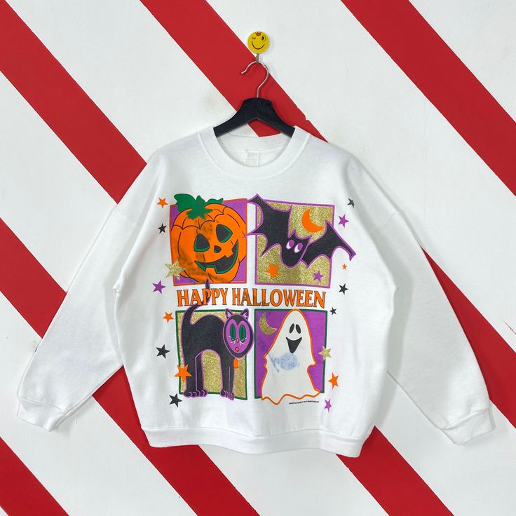 Vintage 90s Halloween Sweatshirt Halloween Crewneck Trick Or Treat Sweater Pullover Pumpkin Halloween Witch Hazel Cat Print Logo, Halloween Costume Ideas, Shirt Outfit Ideas