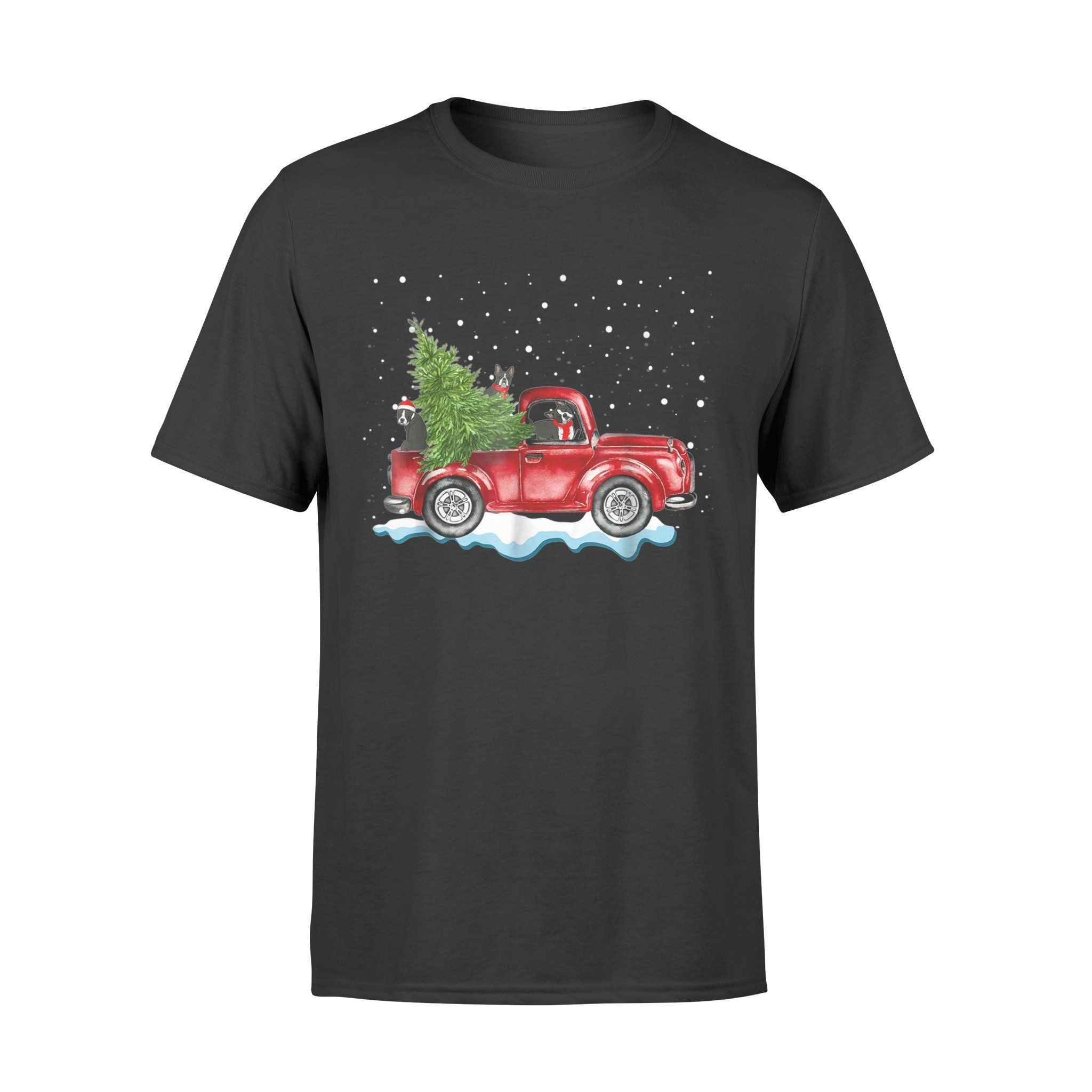 Boston Terrier Dogs Ride Red Truck Christmas Tshirt Gifts – Standard T-Shirt