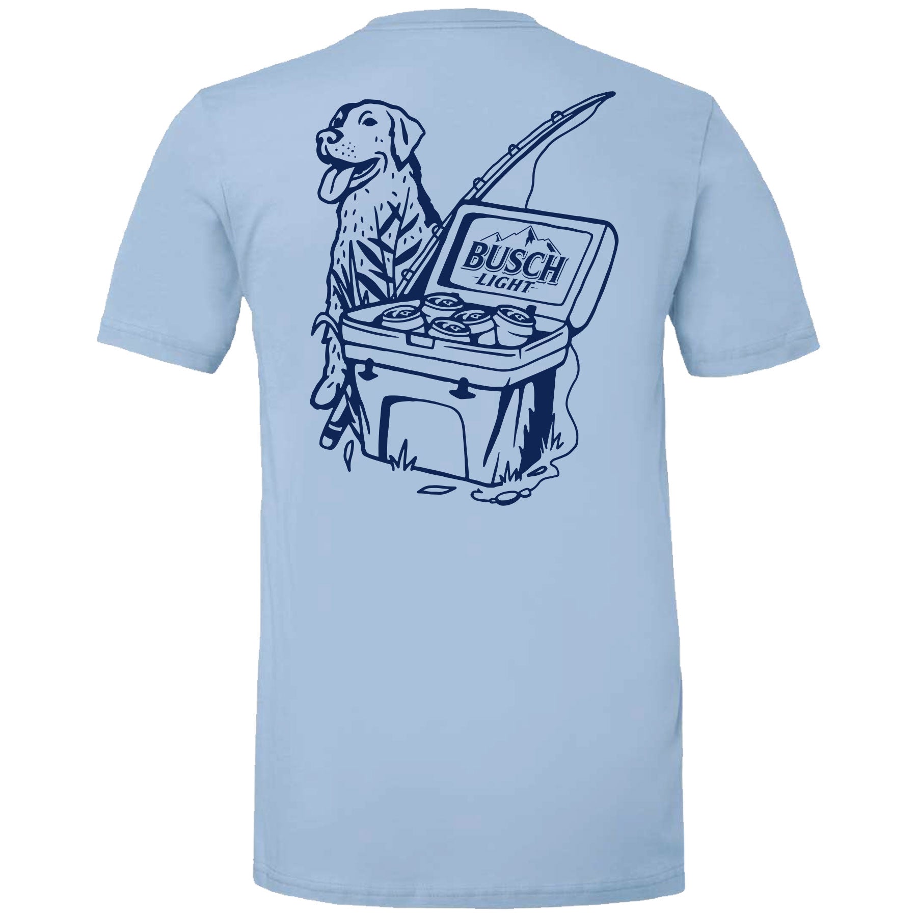 Busch Light Fishing Scene with Dog & Cooler 2-sided T-shirt, Summer Tees For Men, Graphic Tees