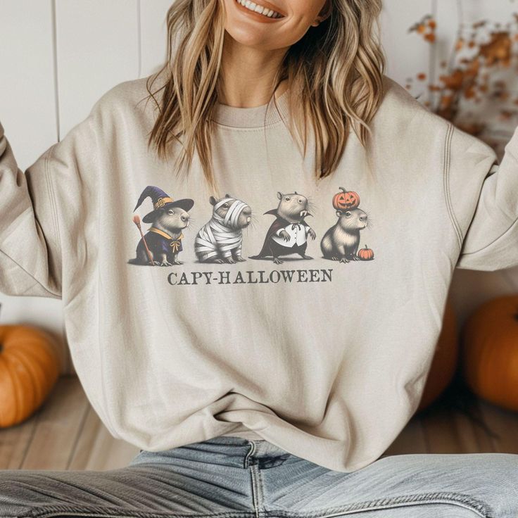 Capy Halloween Crewneck – Cute Capybara Halloween Crew – Fall Sweatshirt – Spooky Season – Adorable Halloween Animals – Spooky Aesthetic, Halloween Costume Ideas