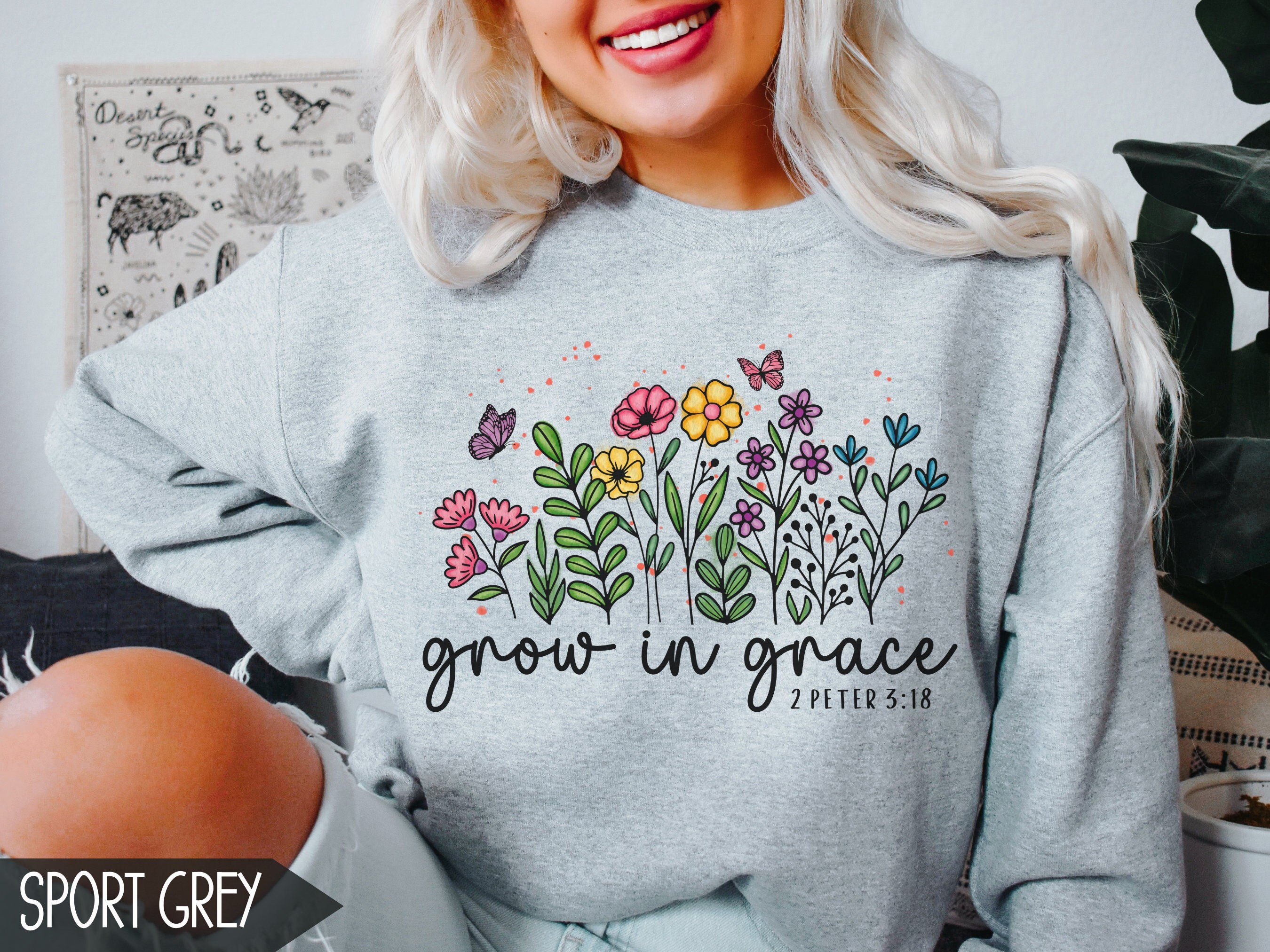 Christian Sweatshirt For Women, Grow in Grace, Trendy Christian Crewneck, Aesthetic Bible Verse Shirt, Christian Merch, Girls Christian Gift