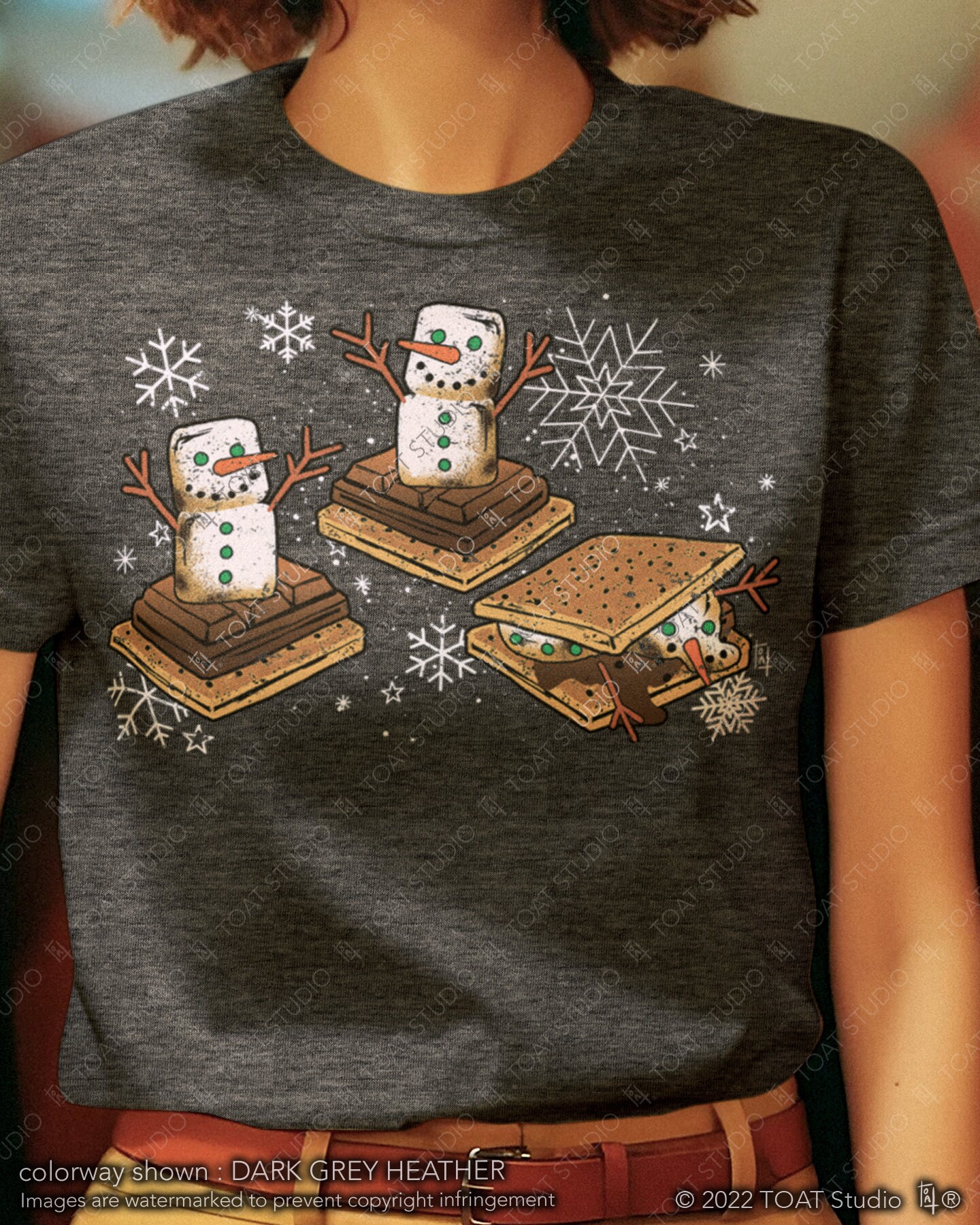 Snowman Smores Unisex T-shirt, Snowman shirt, Let it Snow, Holiday Smores, Melting Snowman, Dark Christmas, Spooky Xmas, Marshmellows