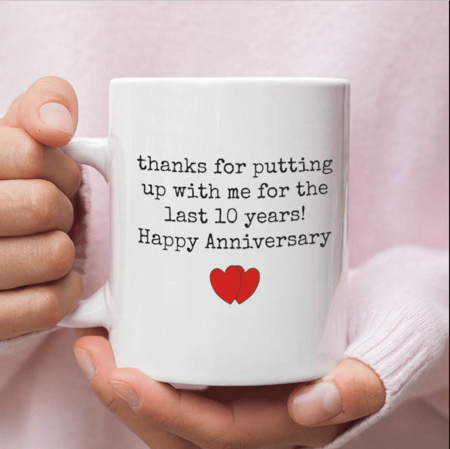 10Th Wedding Anniversary Mug Gift For Couple, Husband. Him, 10 Year Anniversary Gift For Him