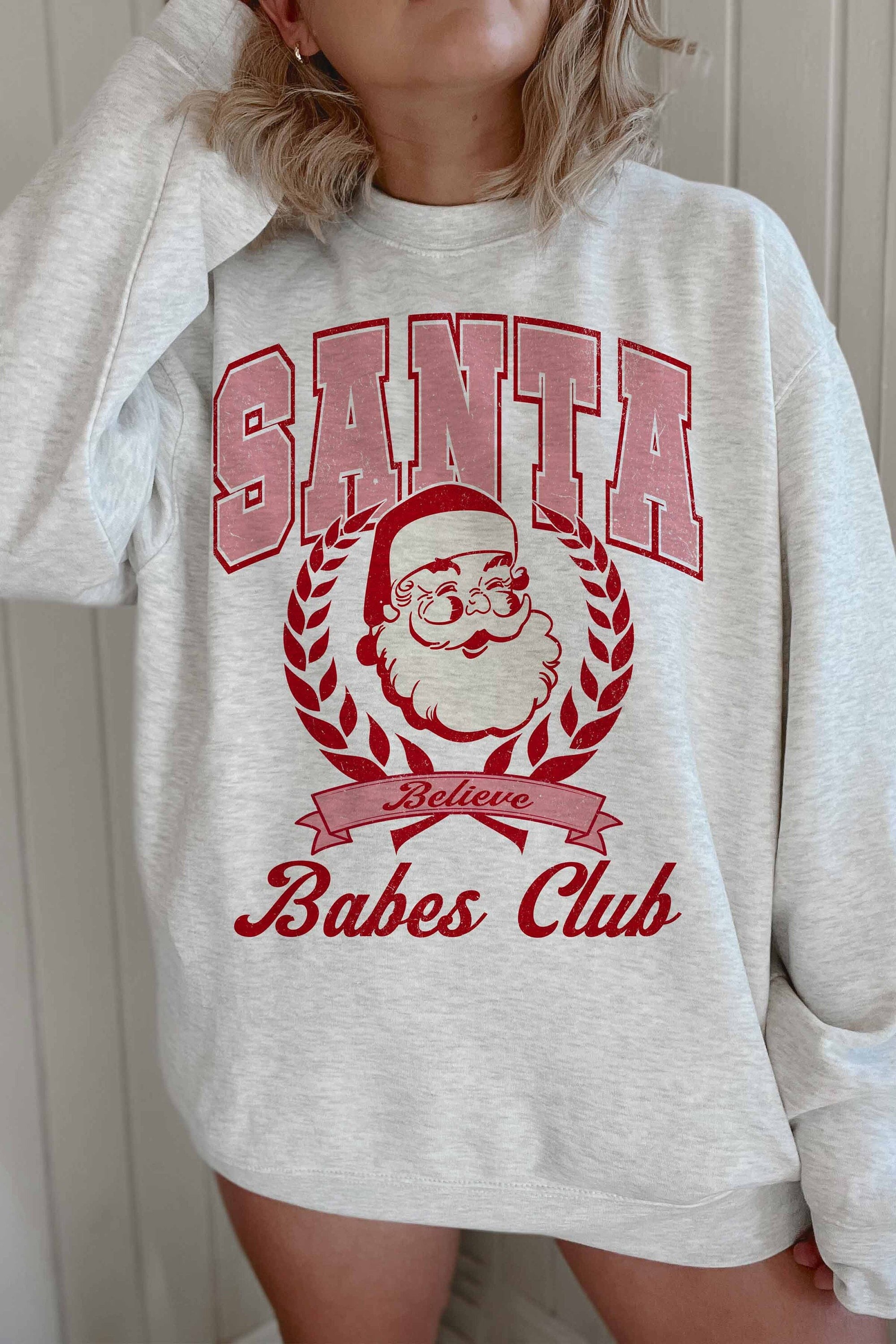 Santa Baby Sweatshirt Santa Babes Club Sweatshirt Pink Santa Sweatshirt Funny Christmas Sweatshirt Christmas Crewneck Holiday Sweater Outfit