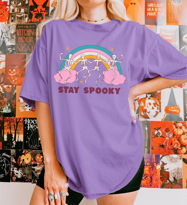 Stay Spooky Halloween Shirt, Dancing Skeletons Tshirt, Cute Spooky Season Gift, Retro 70s Style, Fall Clothing, Comfort Colors, Oversized