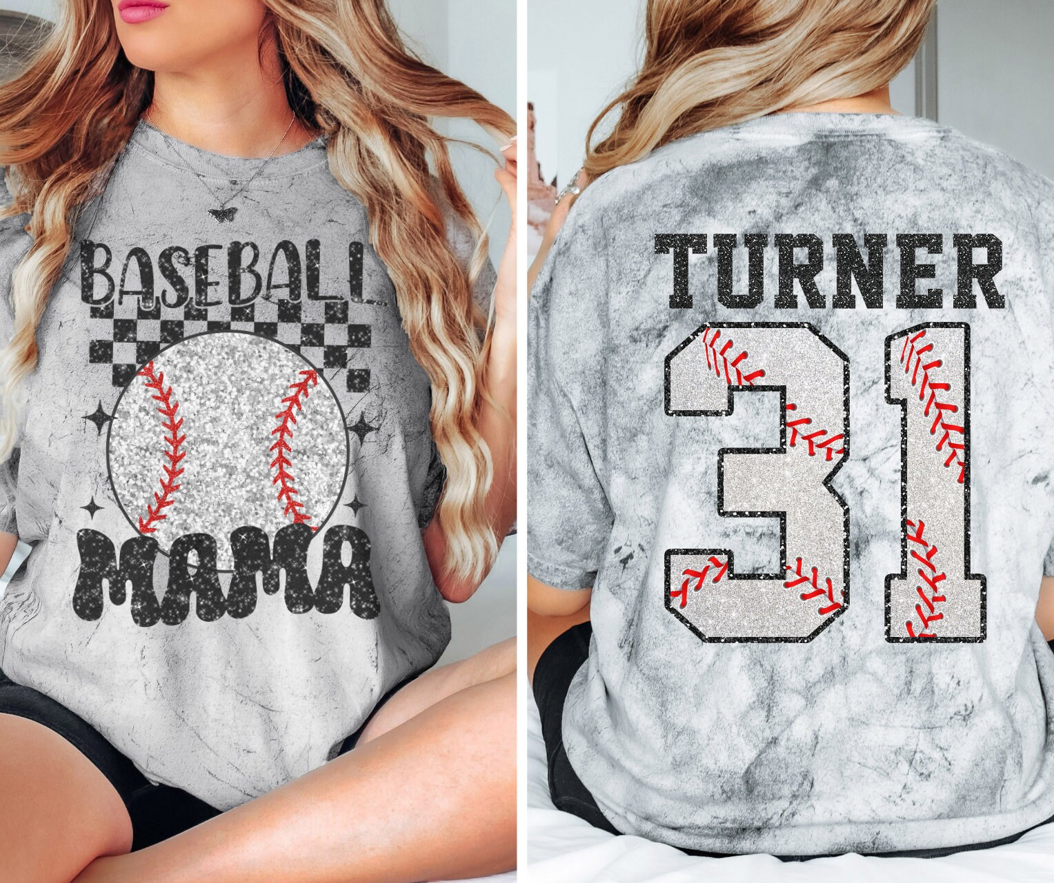 Custom Baseball Mom Shirt, Baseball Name and Number Shirt, Game Day Shirt,Baseball Mama Shirt, Baseball Tee, Mama Baseball Tee, Faux Glitter