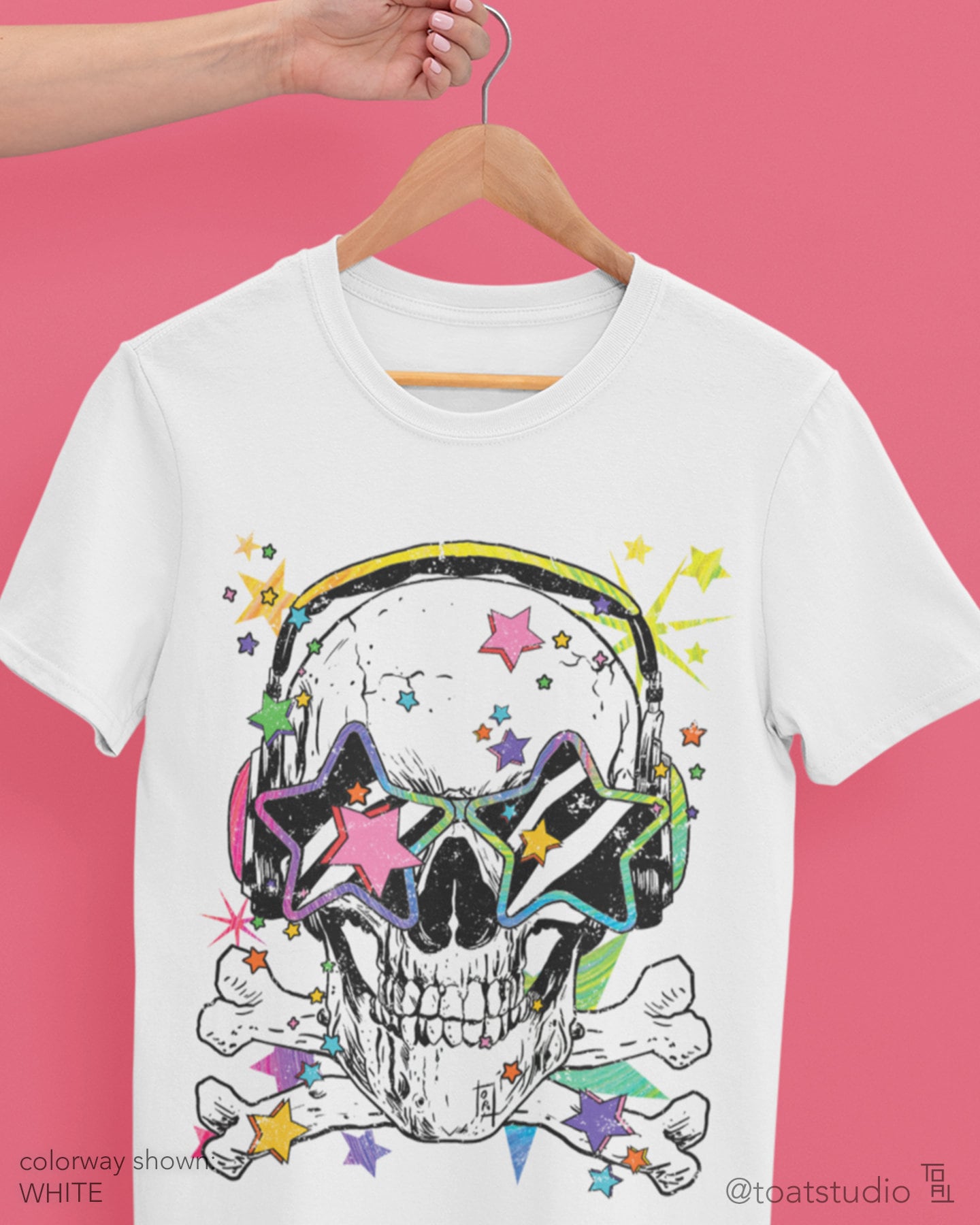 Skull Crossbone Stars Unisex T-shirt, Shining Star Musical Skull, Star Studded Grungy Bonehead, Starry Smiling Skull Electric Daisy Carnival