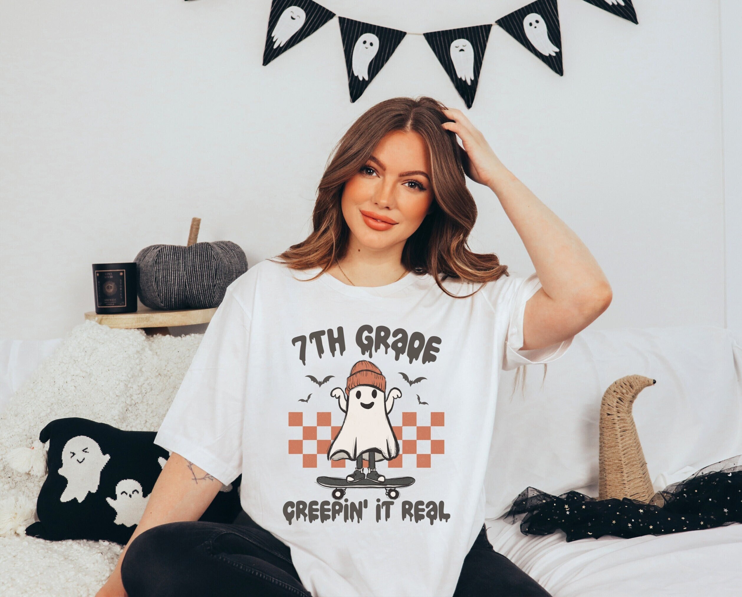 Teacher Halloween Shirt Creep It Real Seventh Grade Teacher T-Shirt 7th Grade Teacher Ghost Shirt Retro Halloween Spooky Season Teacher Gift