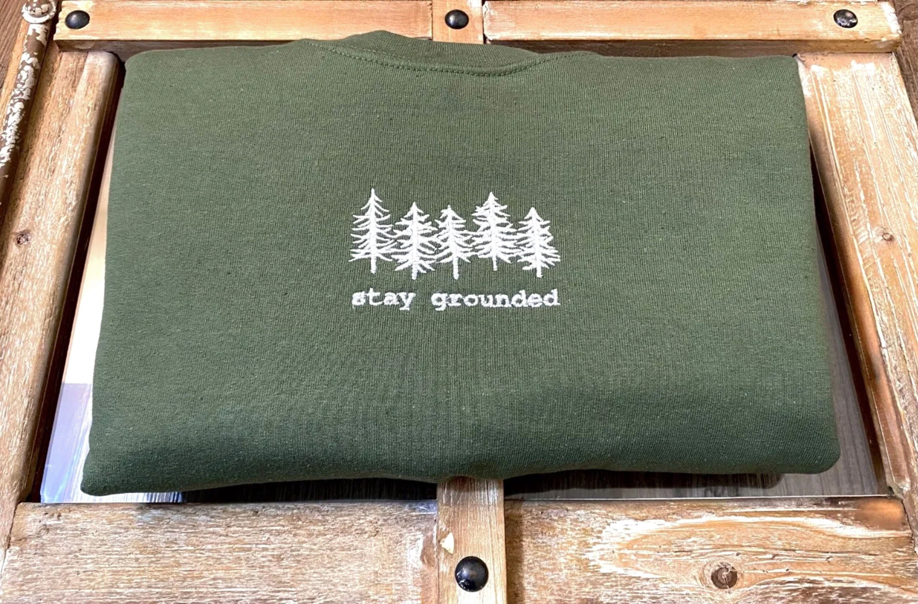 Stay Grounded Embroidered Sweatshirt Vintage Gift for Nature Lover Embroidered Crewneck Trees Sweatshirt Vintage Embroidered Sweatshirt