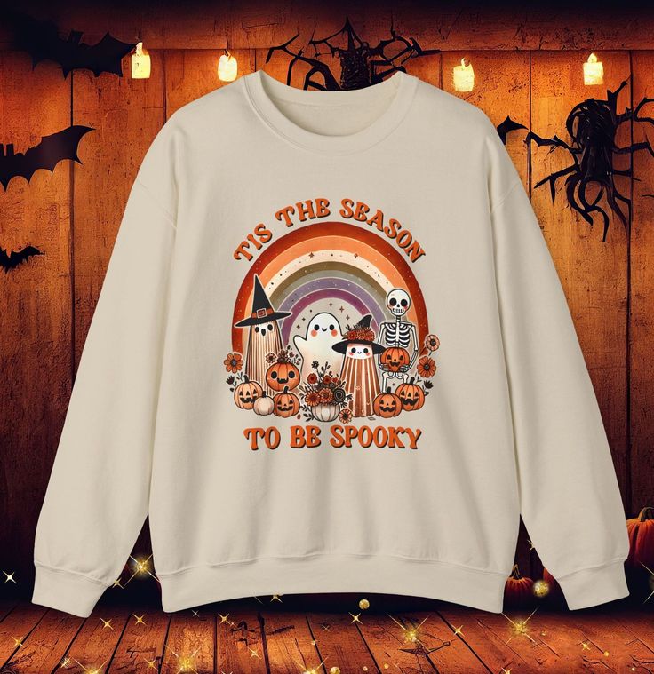 Tis The Season To Be Spooky Retro Ghost Skeleton Pumpkin Flowers Sweatshirt