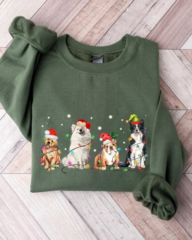 Christmas Dogs Print Sweatshirt