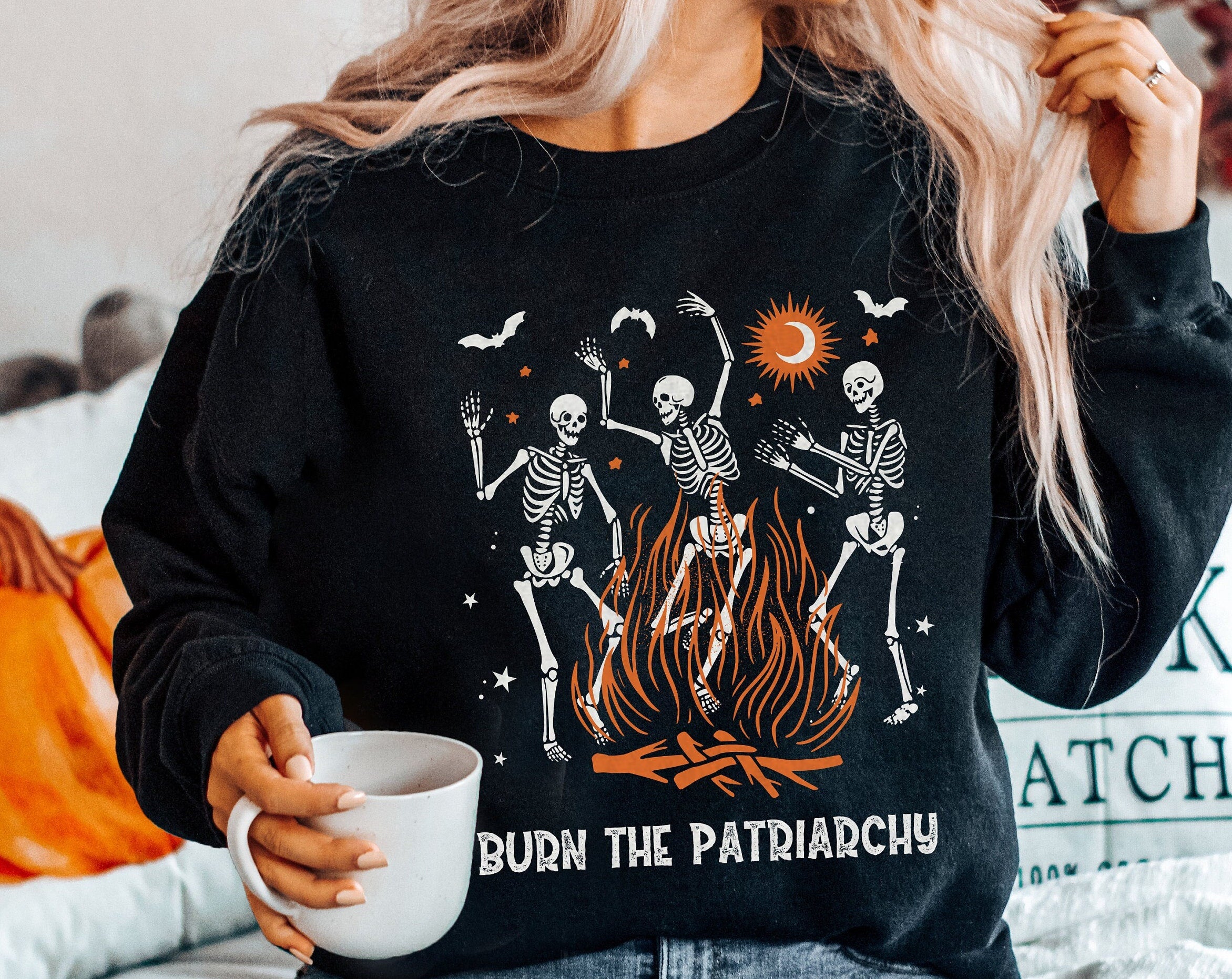 Skeleton Bonfire Dancing Halloween Sweatshirt