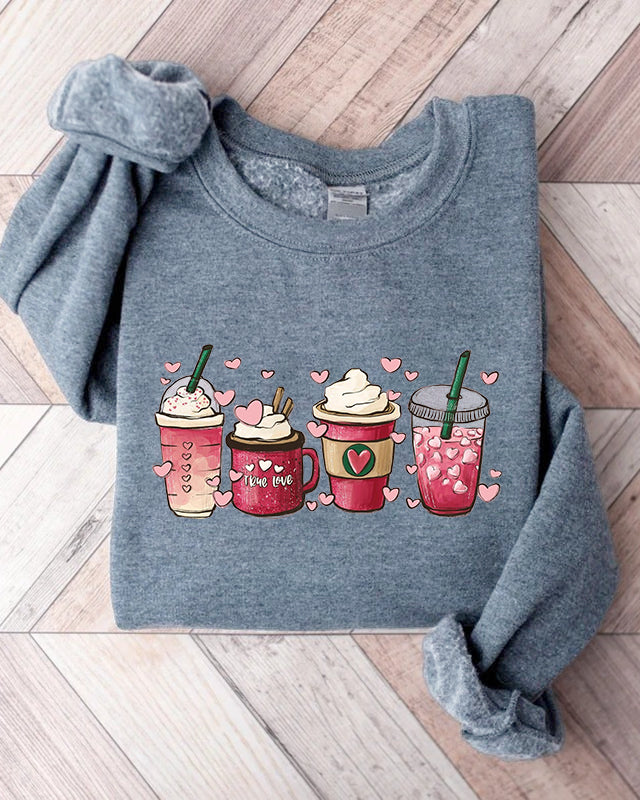 Valentines Day Coffee Print Sweatshirt