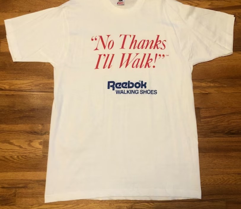 90s Reebok Walking Shoes No Thanks Ill Walk Vintage T-Shirt Sneakers Original Single Stitch Athlete Sports Sportswear Old School Shaq 80s, Shirt Outfit Idea