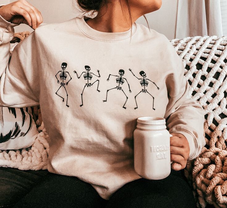 Dancing Skeletons – Fall Crewneck Sweatshirt, Halloween Costume Ideas