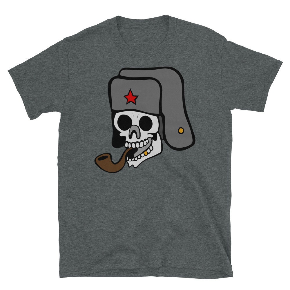 Smoking Skull – Punk, Ushanka, Pipe, Red Star, Meme T-Shirt