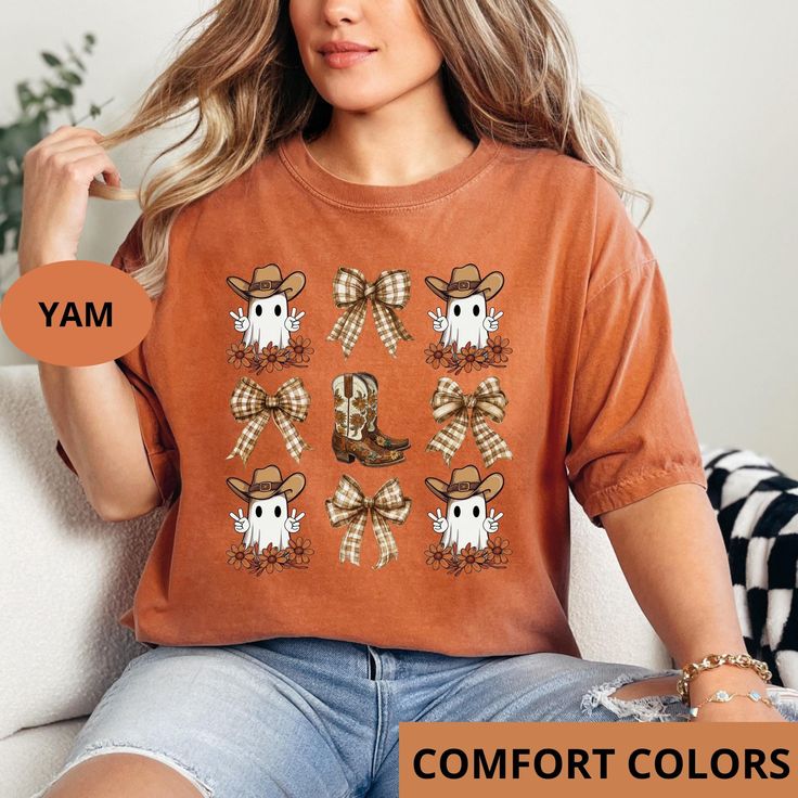 Comfort Colors® Halloween Cowboy Ghost Shirt, Cowgirl Boots Shirt, Country Coquette Bow Tee, Country Western Fall Shirt, Spooky Season Shirt, Halloween Costume Ideas