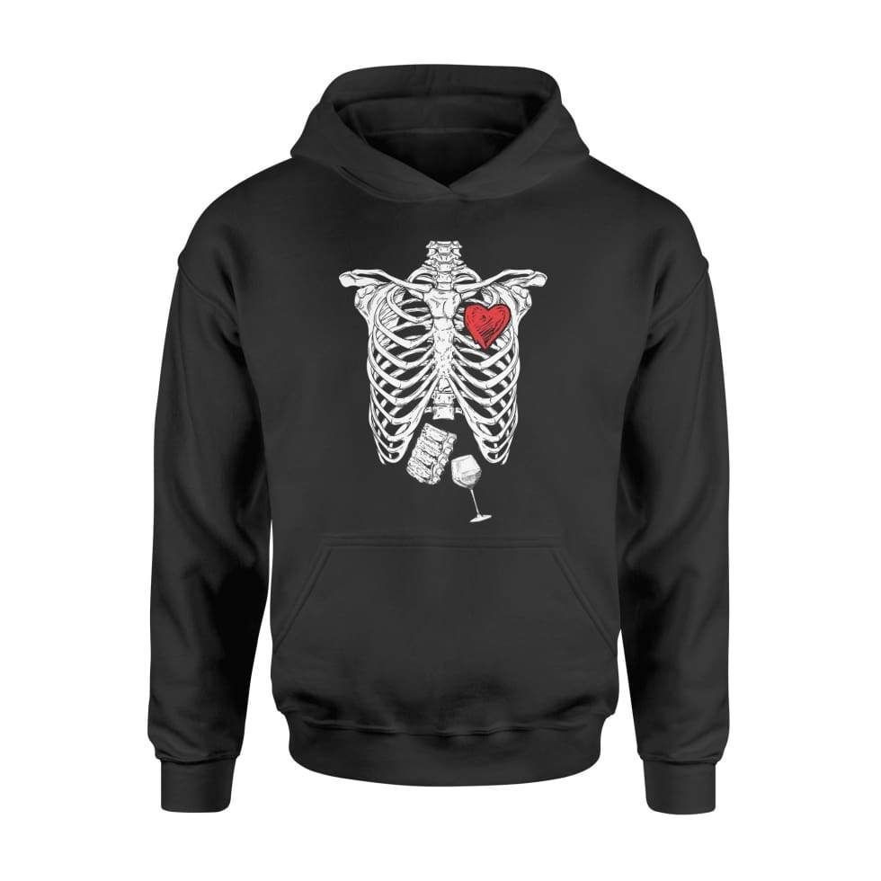 Skeleton Bbq Ribs And Wine Lovers Halloween Shirt – Standard Hoodie