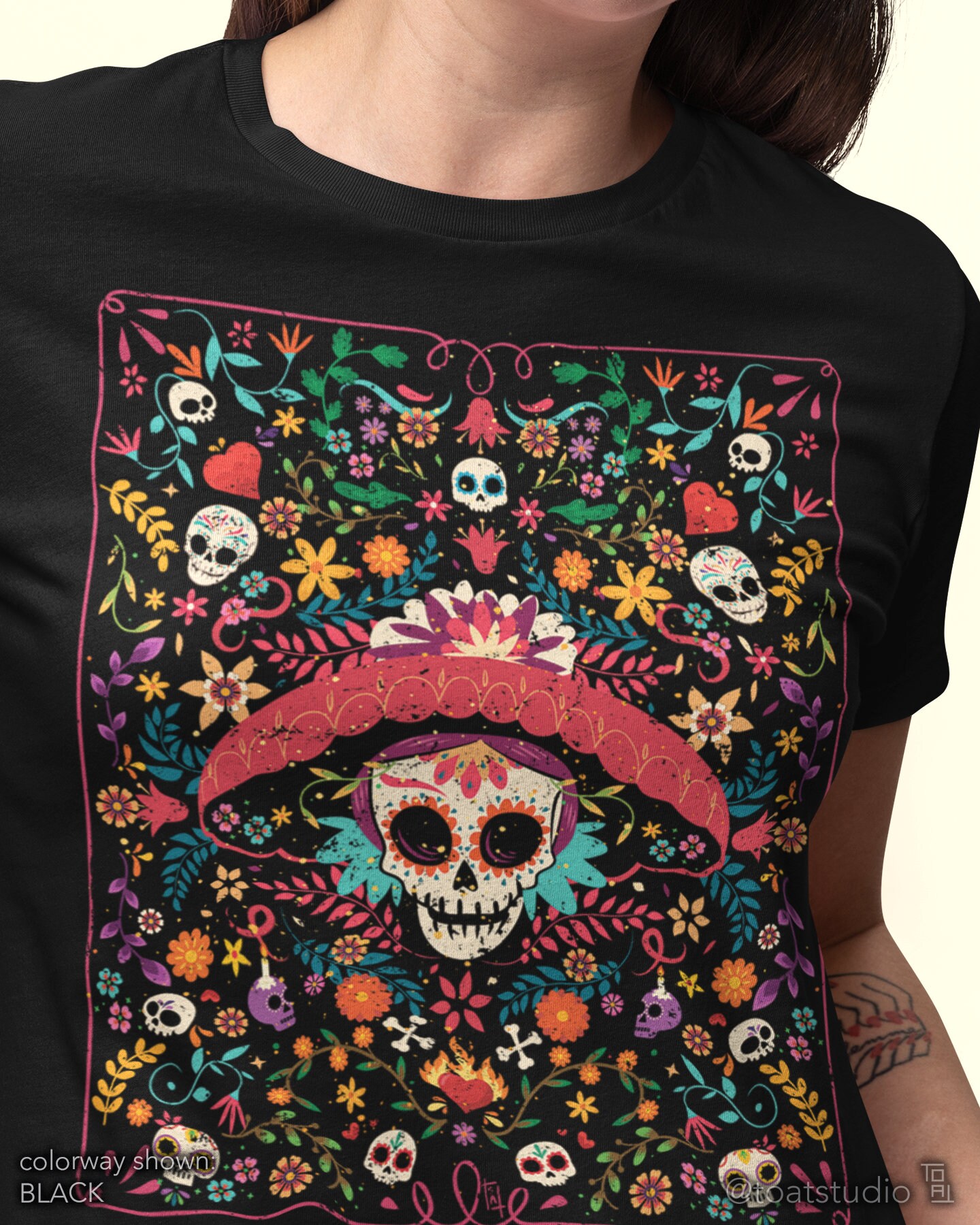 Cute Dia de los Muertos Unisex T-shirt, Sugar Skull Art, Cute Halloween Shirt, Cute Skulls, Floral Skeleton Shirt, Day Of The Dead Artwork