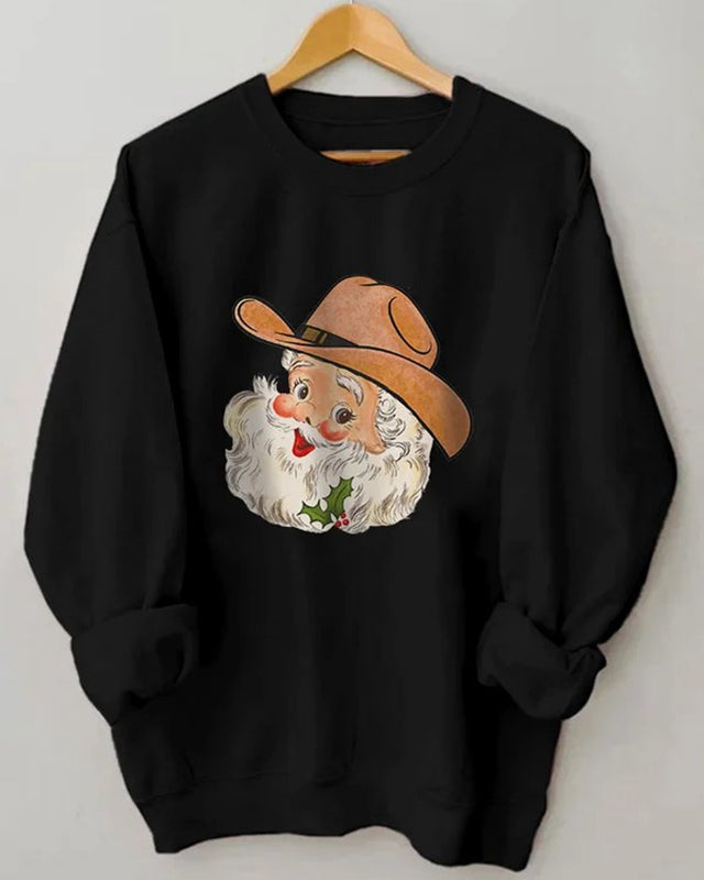 Women’S Cowboy Santa Print Sweatshirt