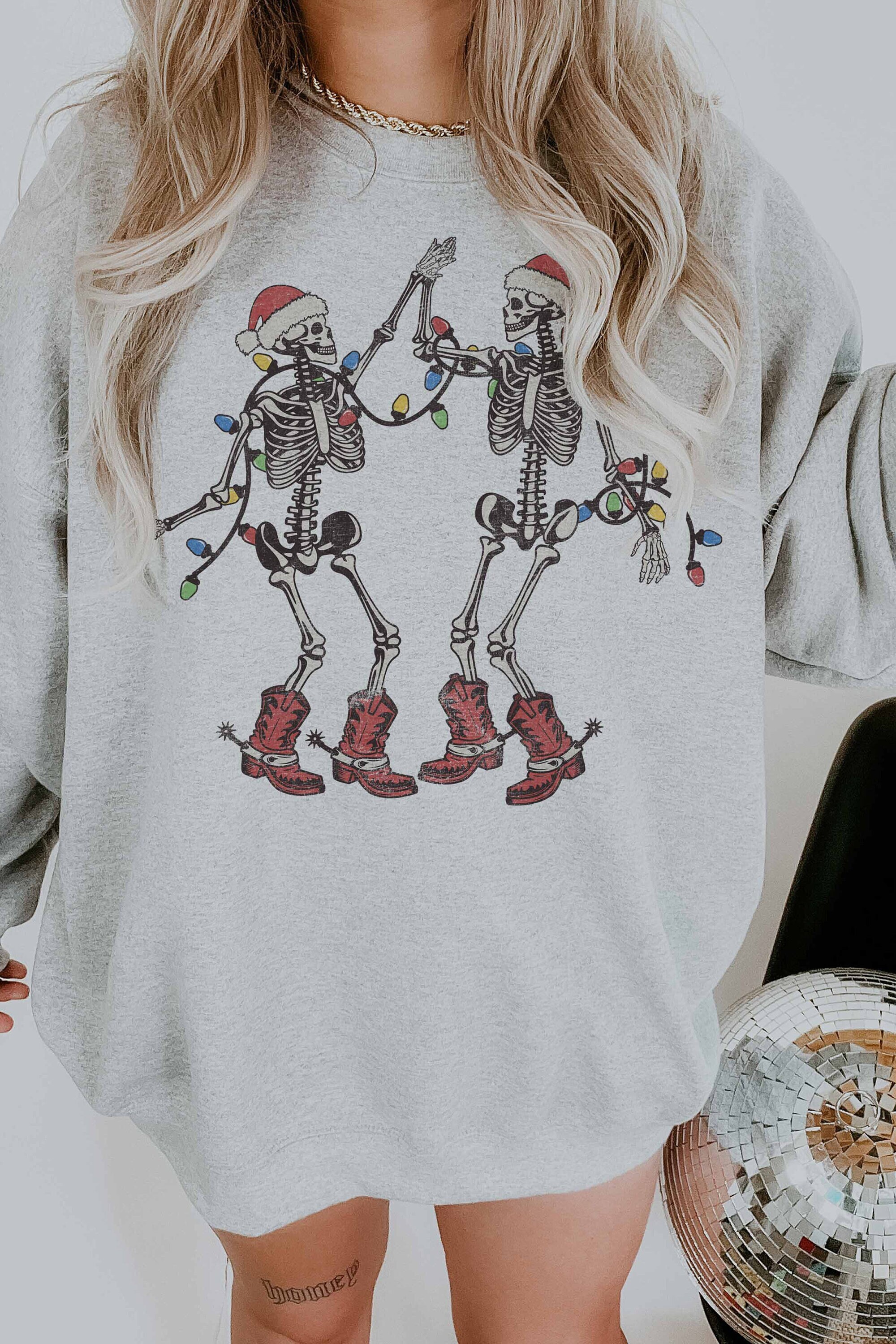 Dancing Skeleton Sweatshirt Merry Sweatshirt Cowgirl Shirt Howdy Crewneck Merry and Bright Holiday Christmas Outfit Nashville shirt