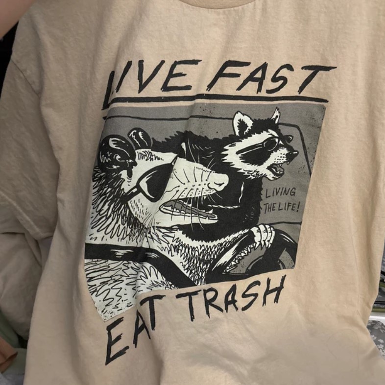 Vintage Opossum Live Fast Eat Trash 90s Style Graphic Raccoon Shirt Outfit, Shirt Outfit Idea