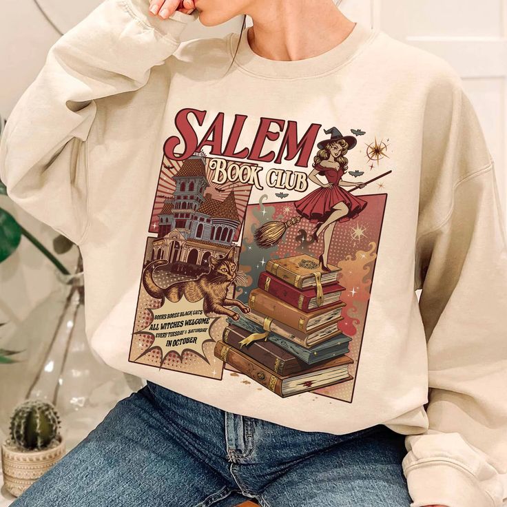 Salem Book Club Sweatshirt, Spooky Book Lover Hoodie, Salem Witches, Bookish Halloween, Spooky Season Ghost Skeleton Shirt, Thriller Reader