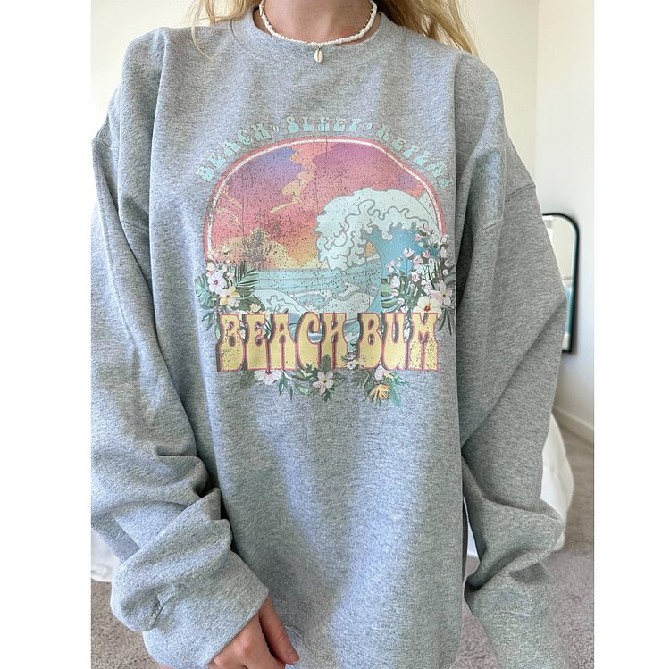 Beach Girl Printed Crew Neck Sweatshirt