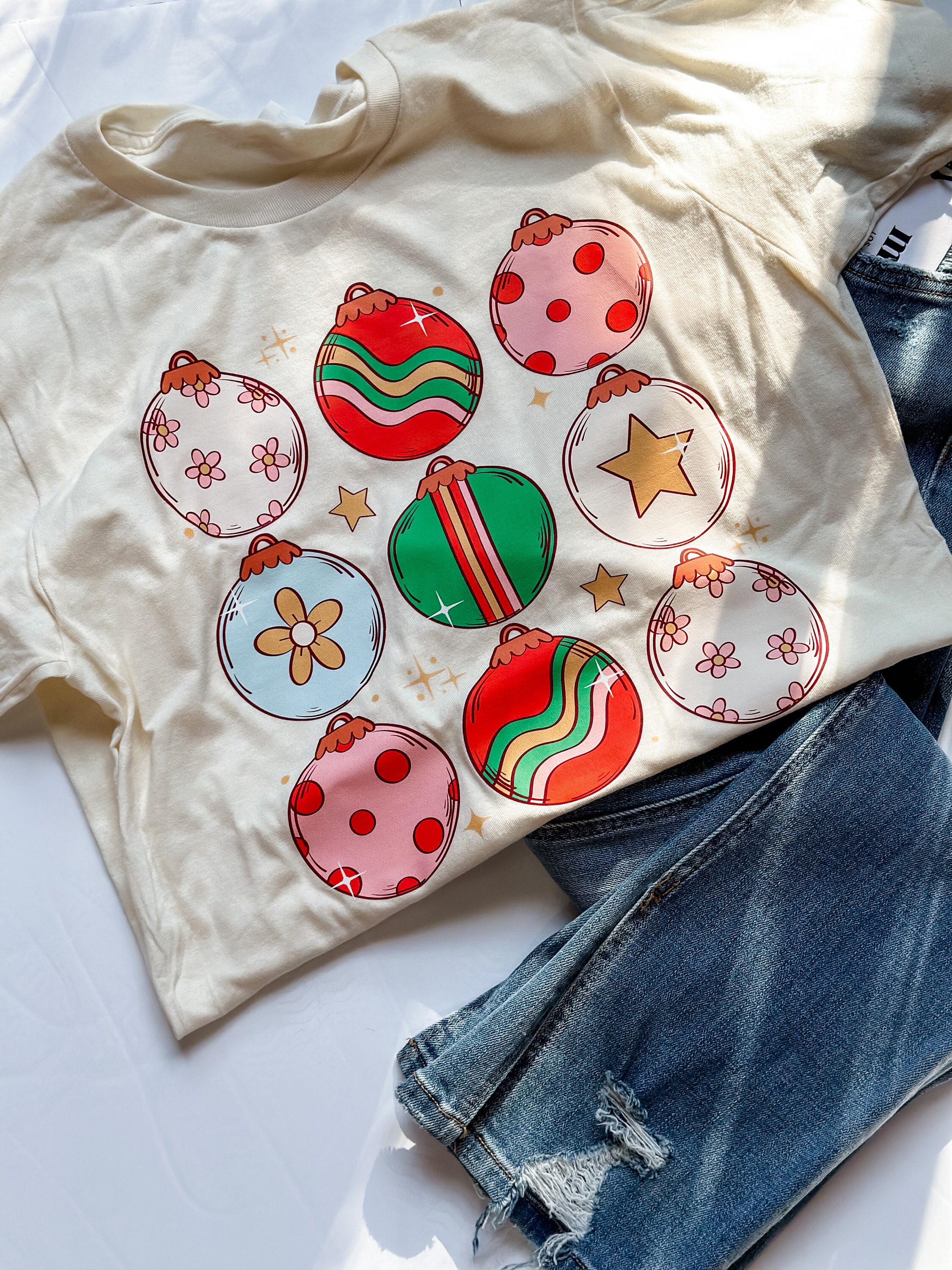 Boho Ornament Graphic Tee, Christmas Tee, Comfort Colors, Ornament Tee, Holiday Graphic, Retro Christmas Tshirt