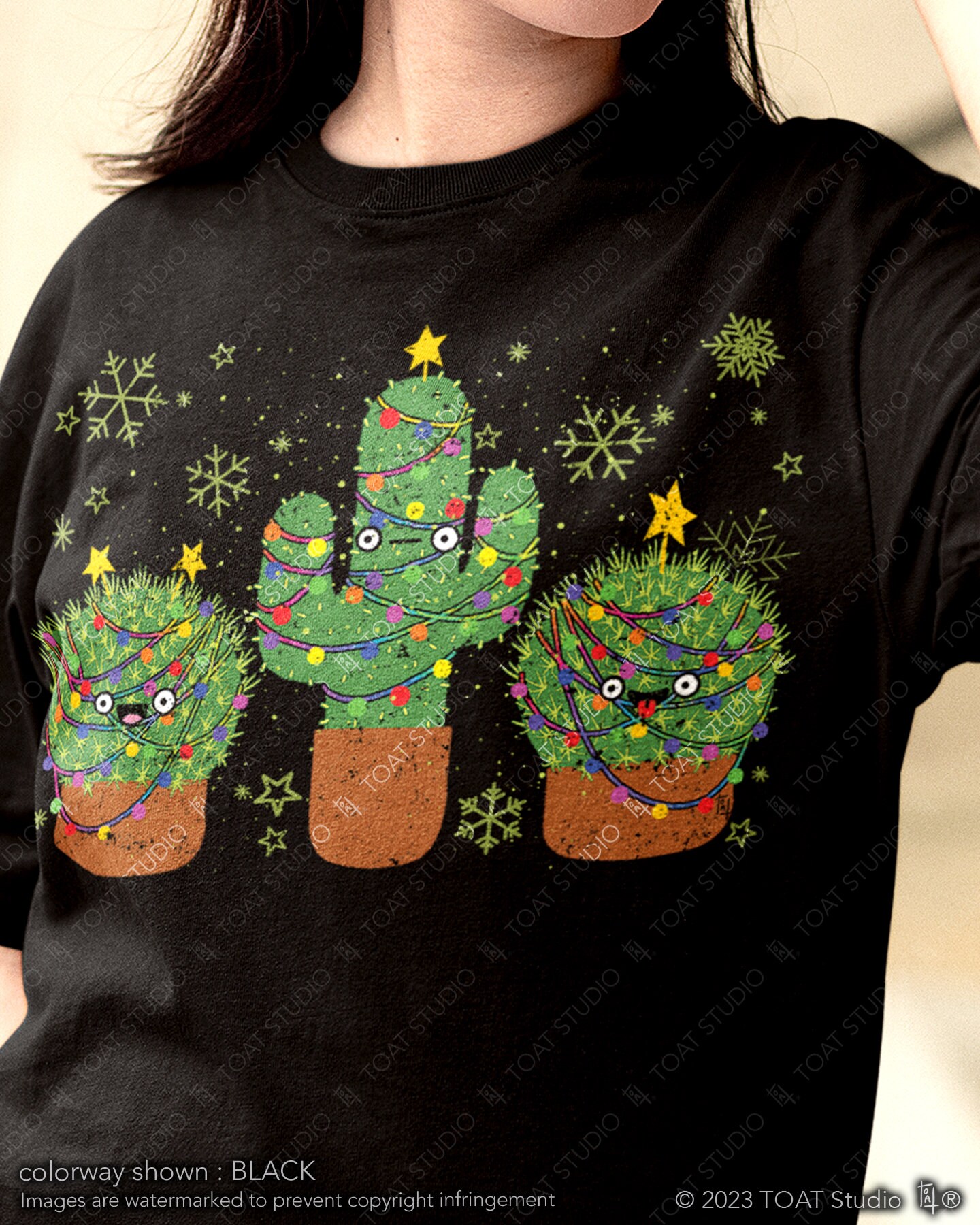 Christmas Cacti Unisex T-shirt, Christmas Tree, Christmas Cactus, Christmas Lights, Xmas Cactus Ornaments, Plant Lover Gift, Cute Plant Tee